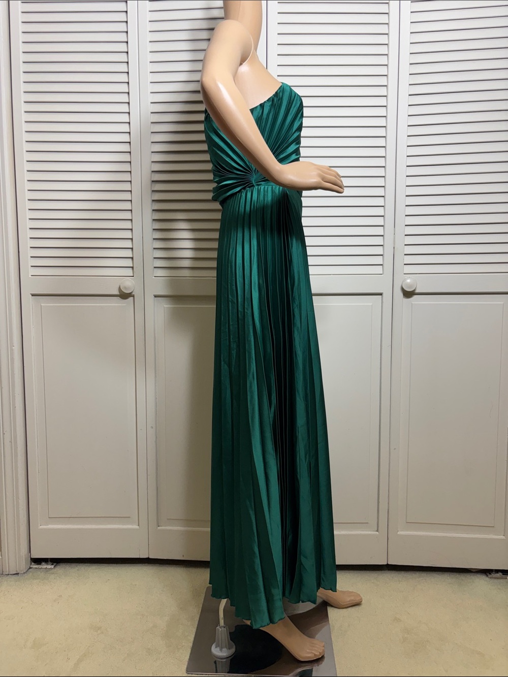 Abercrombie & Fitch Giselle Pleated One-Shoulder Midi Satin Green Dress Medium - Picture 7 of 16